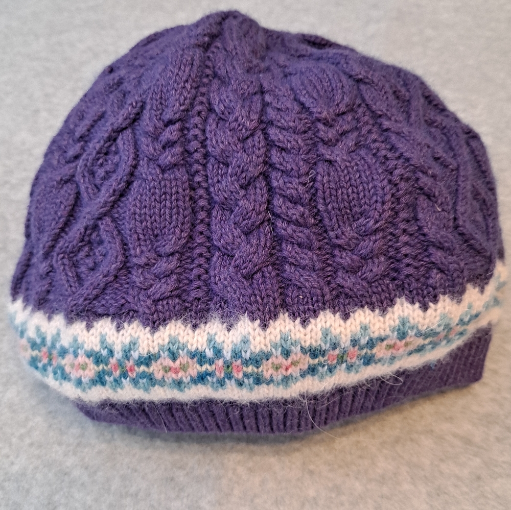 Lauren Ralph Lauren Beanie  Cable Knit Wool Angora Cotton Blend Fair Isle Beanie